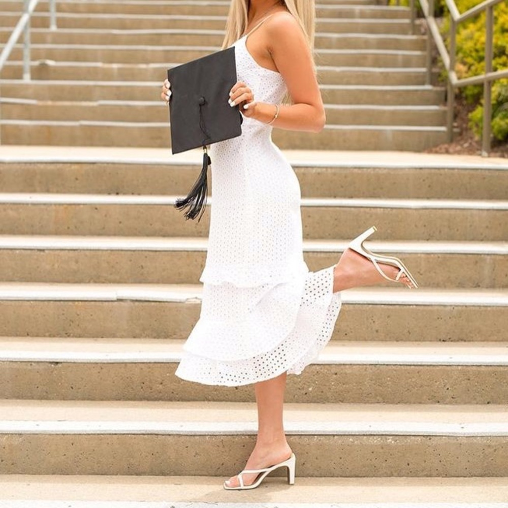 White midi ruffle dress